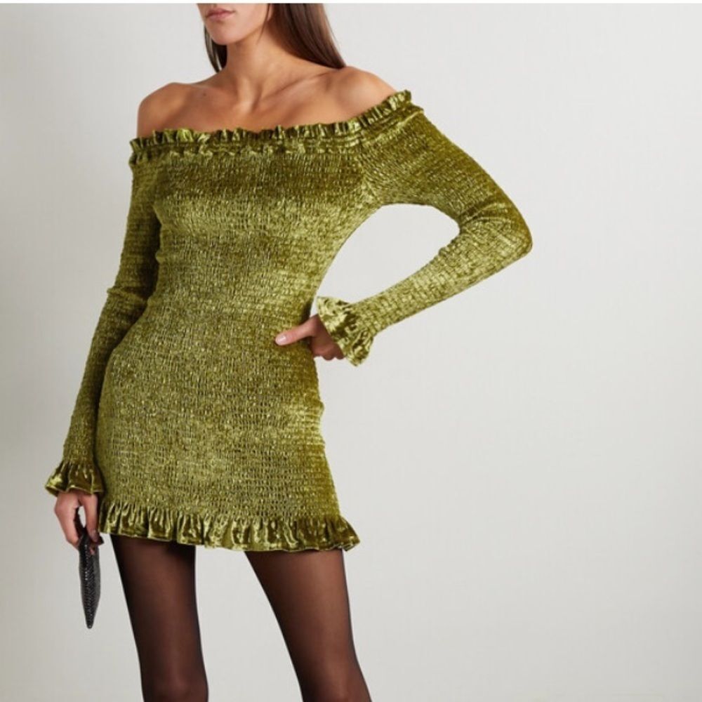 CAROLINE CONSTAS
Megara off-the-shoulder shirred stretch-velvet mini dress Small